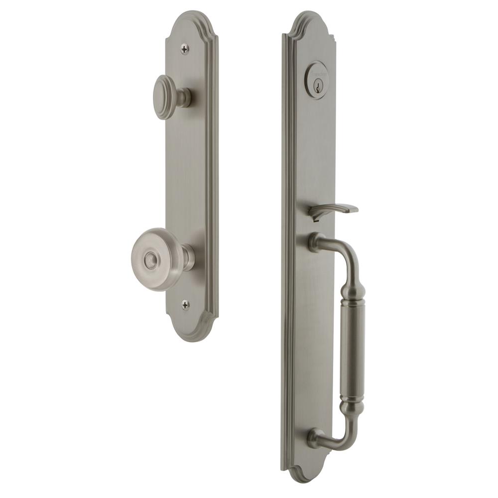 Grandeur by Nostalgic Warehouse ARCCGRBOU Arc One-Piece Handleset with C Grip and Bouton Knob in Satin Nickel